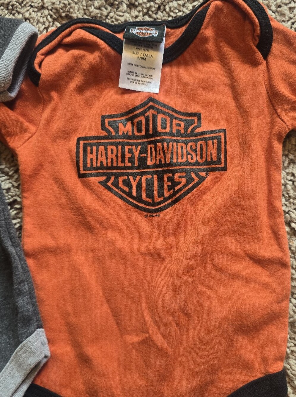 Harley-Davidson Infant Baby Boys 2-Pack Creeper Set Orange Grey 6-9M - Picture 2 of 6